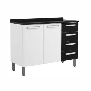 Imagem de Balcão com Tampo Evidence Aço 120cm 2 Portas 7126 Branco/Preto - Bertolini