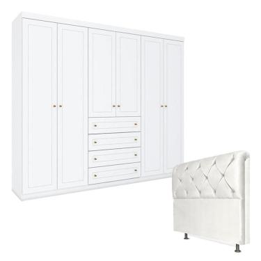 Imagem de Guarda Roupa Casal Americano com Cabeceira Daiana 140 cm Branco – Henn