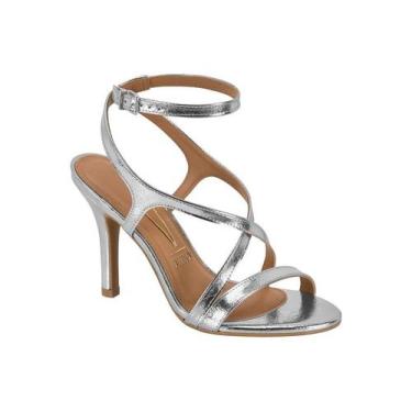 Imagem de Sandalia Vizzano Feminina Salto Fino Com Tiras Cruzadas Prata, Prata, 