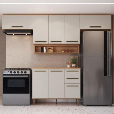 Imagem de Cozinha Modulada 6 Peças com Tampo 120cm 8 Portas 2 Gavetas com Nicho Decorativo Isabelle Freijó / Arenas