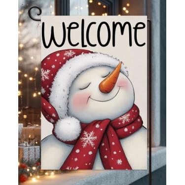 Imagem de Bandeira de jardim de boneco de neve de Natal 30,5 x 45,7 cm vertical dupla face externa, bem-vindo, inverno, férias, jardim, gramado, decoração ao ar livre