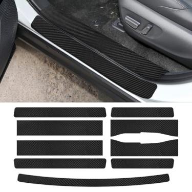 Imagem de Bilisin 9 peças de protetor de peitoril de porta de carro compatível com Toyota Venza 2ª geração 2021-2024, couro de fibra de carbono auto porta-malas protetor de entrada de peitoril de porta