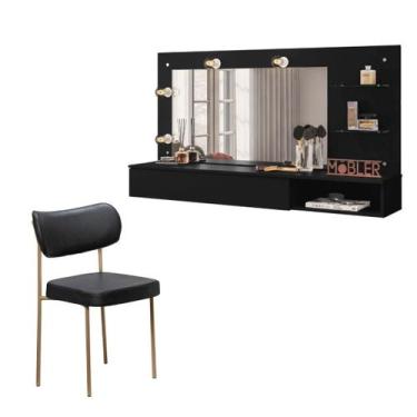 Imagem de Kit Cadeira e Camarim Suspenso Ludmilla 4 Pontos de Luz 1 Gaveta - Pre