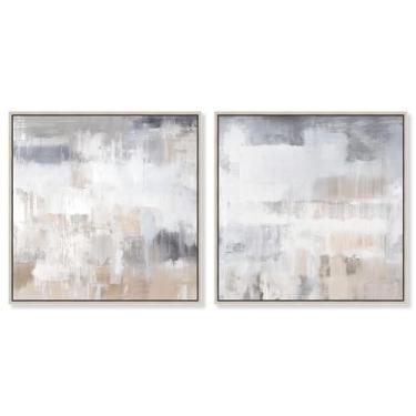 Imagem de Conjunto de 2 painéis minimalistas de luxo neutro impressão em tela arte abstrata da Art Remedy, moldura prata, 61 x 61 cm