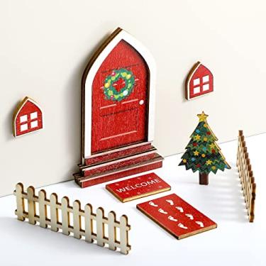 Imagem de Conjunto de 9 peças de porta de elfo vermelho, porta de fada de elfo para meninas, kit de porta de madeira para decoração de Natal, porta mágica de elfo vermelho, porta de fadas em miniatura com acess