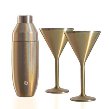 Imagem de SNOWFOX 's Newport Collection, conjunto premium de martini e coqueteleira, isolamento a vácuo, 640 ml, coqueteleira SNOWFOX e 2 copos Newport Martini 227 g, conjunto de caixa de presente, acessórios