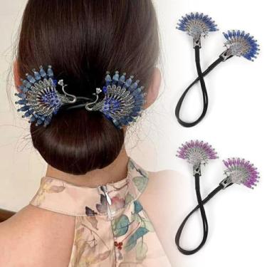 Imagem de 2 peças de grampo de cabelo feminino em forma de pavão – Máquina de coque elegante e fácil de usar | Ferramenta decorativa de estilo para uso diário e penteado vintage