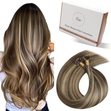 Imagem de Hetto Tip Hair Extensions Cabelo Humano Destaques Castanho Escuro Loiro Caramelo Utip Hair Extensions Pré-Colado U Tips Extensões De Cabelo Humano Extensões De Cabelo Humano De Queratina Castanha Pa