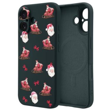 Imagem de OFQKOAKS Capa para iPhone 15 compatível com MagSafe, linda capa de telefone magnética de Natal com laço de trenó de Papai Noel, silicone líquido preto macio, capa protetora de ajuste fino para