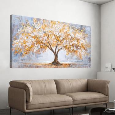 Imagem de TAIJXAGSG Arte de parede em tela, arte botânica moderna, impressões artísticas, trabalhos artísticos para decoração de parede, árvore dourada da vida, decoração de parede de árvore, imagens de arte de