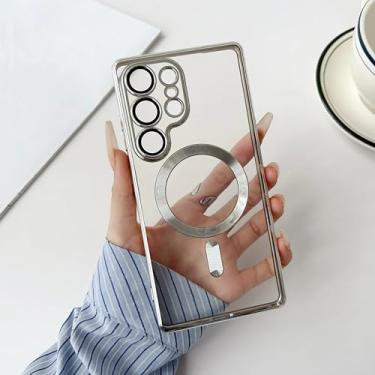 Imagem de HJZSZX Capa magnética luxuosa transparente para Samsung S25Ultra (para Samsung S25Ultra/prateada)