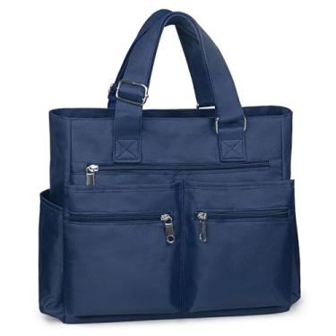 Imagem de VOLGANIK ROCK Bolsa de lona à prova d'água de nylon com vários bolsos, bolsa de ombro para laptop, bolsa de trabalho para professores, bolsa de mão para mulheres e homens, Azul, Large