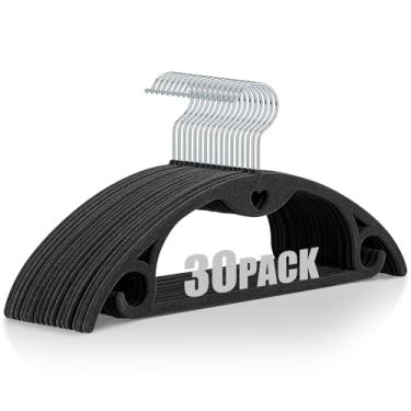 Imagem de IEOKE Cabides de veludo, pacote com 30, sem batidas, ultrafino, economia de espaço, giratório de 360 graus, gancho resistente, cabide durável para terno, suéter, casacos, camisas, vestidos (pacote com