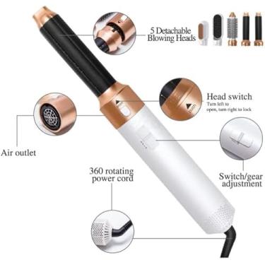Imagem de Escova Modeladora 5 em 1, Secador de Cabelo com Ar Quente, Alisador Térmico Multifuncional, 110V (dourado)