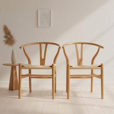 Imagem de Kit com 2 Cadeiras para Sala de Jantar Madeira Maciça Wishbone Madeira Clara