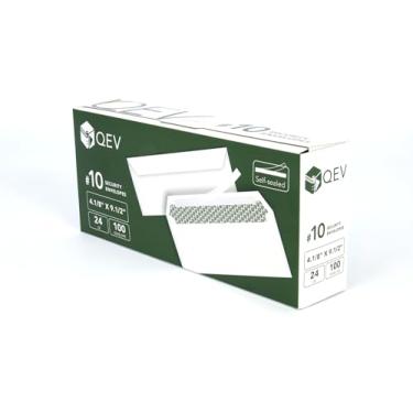 Imagem de QEV Envelopes de segurança sem janelas 100 unidades #10, autovedação, tamanho carta de 10,6 x 24 cm, papel branco de 11 kg