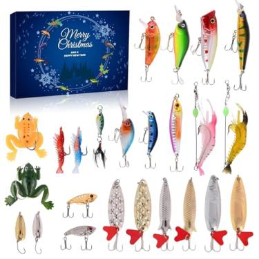 Imagem de Calendário do Advento de Pesca 2025 - Kit de isca com Crankbaits, Spinnerbaits, minhocas e gabaritos de plástico para robalo, truta, salmão. Calendário do advento de equipamento de pesca de água doce