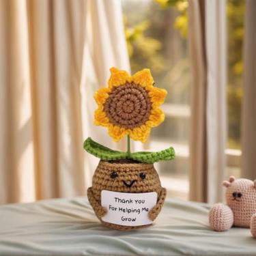 Imagem de Decoração artificial macia em vaso para mesa de escritório em casa, presente fofo para amigos, planta sintética para decoração de quarto, girassol - cartão de agradecimento