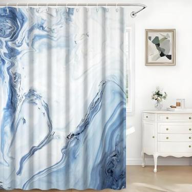 Imagem de TTQYFNM Cortina de chuveiro de mármore azul abstrato azul e branco ombré, arte moderna, para banheiro, banheira, divisória, decoração, tecido impermeável, cortinas de banho com ganchos, 183 x 182 cm