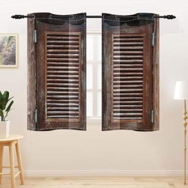 Imagem de TTQYFNM Cortinas do Velho Oeste Rústico Velho Oeste Swinging Madeira Cowboy Bar Saloon Porta Blackout Cortinas de Janela para Sala de Estar Quarto Cozinha Ilhós Cortina Tratamentos 2 Painéis, 53 x 137
