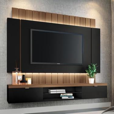 Imagem de Painel Home Suspenso 1.8 para TV atÃ:copyright: 55 Polegadas com Fita LED MDP/MDF Illusion Preto/Castanho G26 - HB Móveis