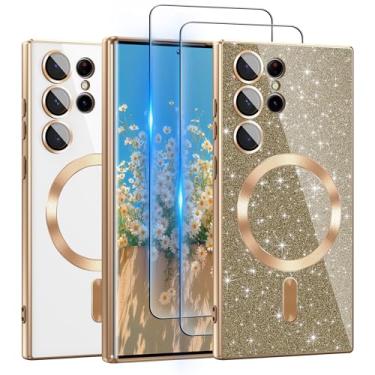 Imagem de ATUMP Capa para Galaxy S23 Ultra compatível com MagSafe, [cartão de glitter e 2 peças de películas HD] Linda capa brilhante brilhante [nunca amarela], fina, à prova de choque, antiarranhões, capa