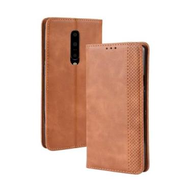 Imagem de Capa para OnePlus 7 Pro,Retro Flip magnético,Caso de telefone de couro PU,Design de carteira com 3 slots de cartão e 1 clipe de dinheiro -Brown