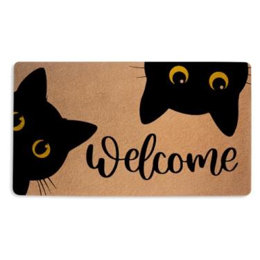 Imagem de Tapete de porta de boas-vindas de gato fofo 45,7 x 76,6 cm, tapete de boas-vindas durável com estampa de gatos para uso externo, entrada interna, varanda, casa, capacho de coco sintético com suporte
