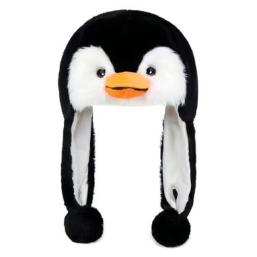 Imagem de TARANDUS Chapéu de pelúcia de urso panda – gorro de aviador de inverno macio e quente, boné de esqui divertido para Halloween, Natal ou festa à fantasia – Tamanho único (pinguim)