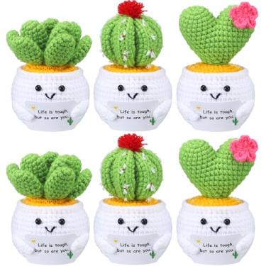 Imagem de Threehoney 6 Pcs Gifts for Women Crochet Support Cactus Plush Gift with Encouragement Card Gift Life is Tough But So are You for Desk Decor, Home or Office Decoration