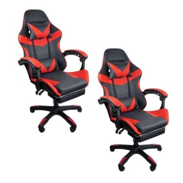 Imagem de Kit 2 Cadeiras Gamer Stillus Ergonômica Com Apoio Para Os Pés - Vermelho
