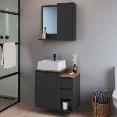 Imagem de Armário de Banheiro Bari 2 Portas 2 Gavetas com Cuba e Espelho Grafite - Art In Móveis