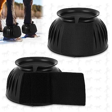 Imagem de Abbylike Botas de sino para cavalos 1 par/2 pares disponíveis, protegem contra trauma de impacto de casco, botas de sino de borracha para cuidados com cavalos, design sem fricção, gancho e laço (G