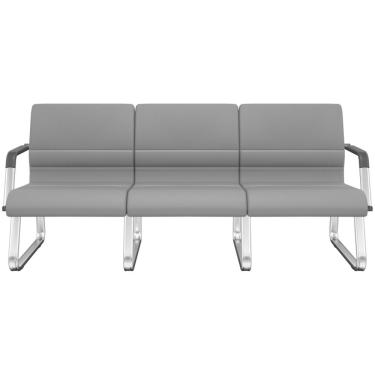 Imagem de Cadeira Longarina 3 Lugares Recepção com Braço Pés Cromado Lev P03 Vinil Cinza - Lyam Decor