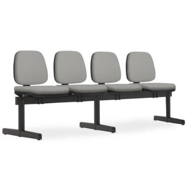 Imagem de Cadeira Longarina 4 Lugares Recepção Sala de Espera Work F02 Crepe Cinza - Lyam Decor
