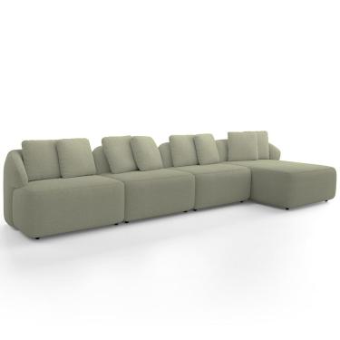 Imagem de Sofá 5 Lugares com Chaise Direito Sala Living 334cm Arlo F04 Bouclê Oliva - Lyam Decor