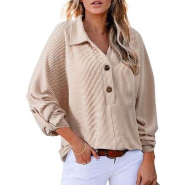 Imagem de Blusas de túnica, elegantes, femininas, casuais, com botões, manga com