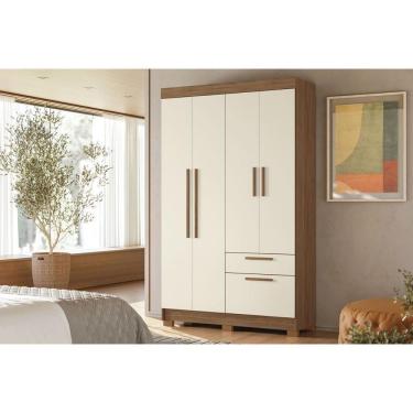 Imagem de Guarda Roupa Solteiro 4 Portas E 2 Gavetas C/ Pés Londrina 4.2 Jatoba/areia - Santos Andirá