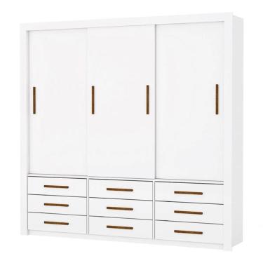 Imagem de Armareo Roupeiro Anjos 3 Portas Sem Espelho Central 9 Gavetas Carioca Moveis Branco