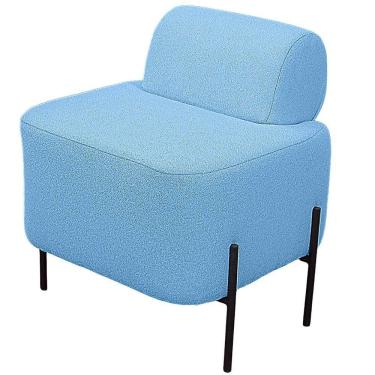 Imagem de Puff Estofado Virginia Decorativo Tecido Boucle Cor Azul Claro