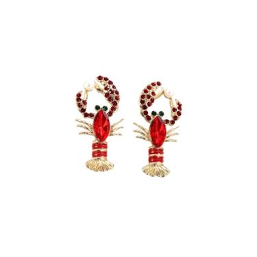 Imagem de Brincos de lagosta de cristal brilhantes strass oceano exclusivo praia moda joias presente Halloween Natal acessórios de festa para mulheres, Zinco, Sem pedra preciosa