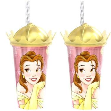 Imagem de Kit 2 Copos Coroa Infantil Princesa Bela e a Fera 500ml - Plasútil, Co