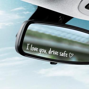 Imagem de 3 peças I Love You Drive Safe Decalque para espelho retrovisor, adesivos bonitos à prova d'água de carro para mulheres, adesivos decorativos de vinil automotivo para espelho retrovisor, autoafirmações