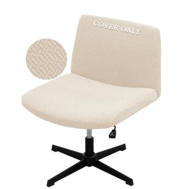 Imagem de VZLQZJMKY Capa de cadeira de vaidade cruzada à prova d'água e elástica sem braço, capa para cadeira sem braços, capas de cadeira de escritório (creme, apenas a capa, sem cadeira)