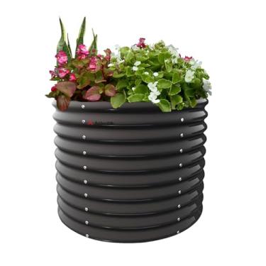 Imagem de A ANLEOLIFE Canteiros de jardim elevados galvanizados extra altos de 76 cm ao ar livre, caixas redondas de metal de 0,9 x 0,8 m para plantar vegetais, flores, frutas, configuração ecológica e fácil