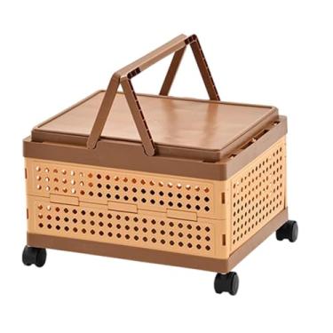 Imagem de DimyFew Caixa organizadora dobrável com rodas e alças, ideal para guardar lanches e biscoitos, perfeita para piqueniques churrascos ao ar livre, Single Layer 27cm H