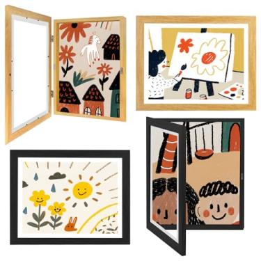 Imagem de Pacote com 4 molduras de arte para crianças, 25 x 30 cm, abertura frontal, moldura de arte para parede, para exibição de fotos, comporta mais de 50 peças para desenhos infantis, molduras mutáveis para