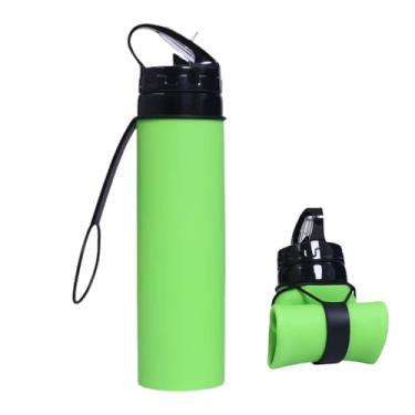 Imagem de ZZT Garrafas de água dobráveis de 590 ml, sem BPA, garrafa de água esportiva, garrafa de água dobrável para viagem com alça de canudo para academia, ciclismo, caminhadas, atividades ao ar livre (verde