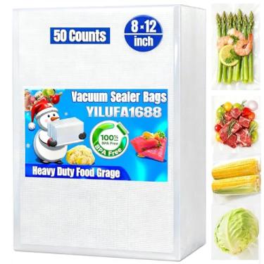 Imagem de Sacos seladores a vácuo de 50 litros para sacos de freezer econômicos de 20,3 x 30,5 cm, sacos de cozimento sous vide, pré cortados, armazenamento de alimentos de grau comercial, hermético, resistente