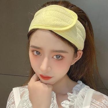 Imagem de Faixa de cabelo feminina macia para spa facial ajustável, elástica, esportiva, lavagem de banho, maquiagem facial, bege, 61 x 8,5 cm